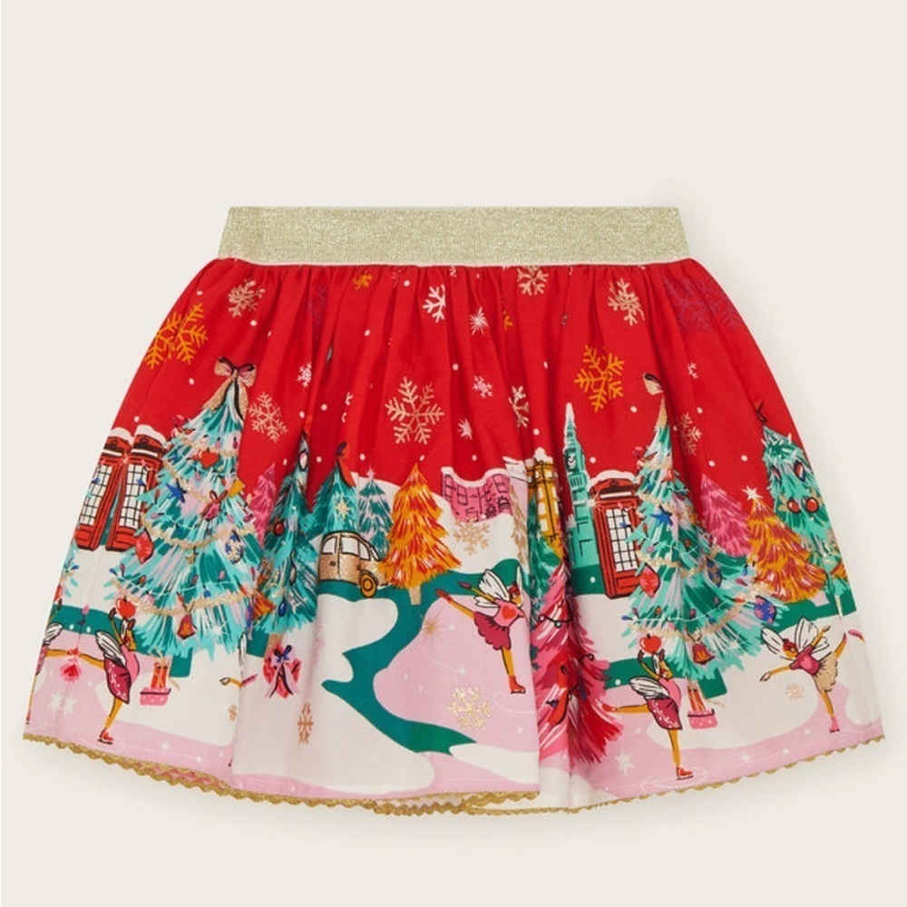 Monsoon Christmas scene Red Festive A-Line Skirt 12-13 years winter wonderland